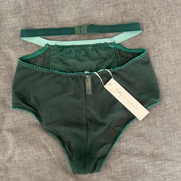 Lonely Lulu Strappy Velvet Lace Bra Set in Emerald Green 30D - Picture 6 of 7